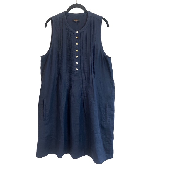 Quince Dresses & Skirts - Quince Navy Blue 100% Linen Pintuck Sleeveless Shift Dress Large